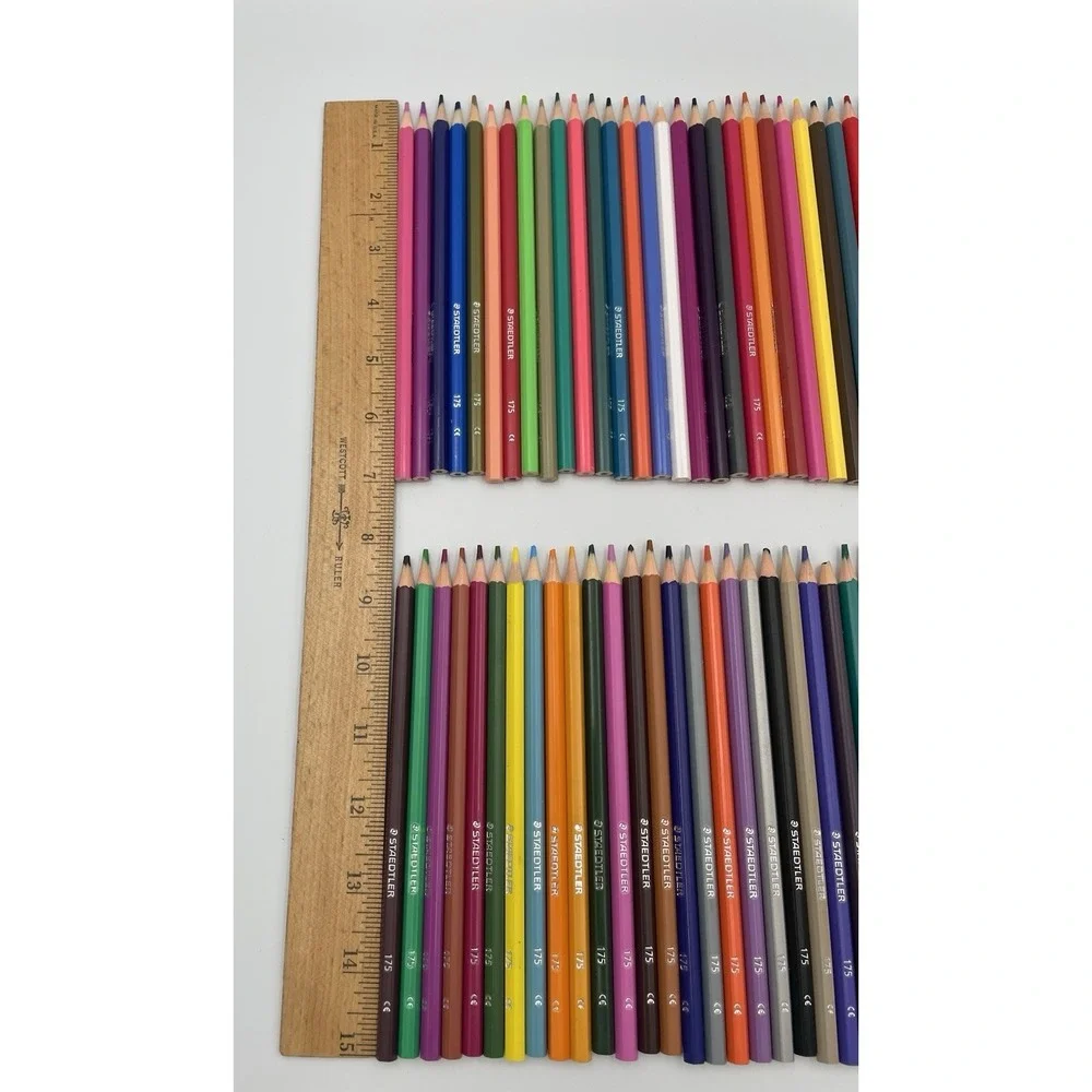 Lot Of 71 Staedtler Colored Pencils W/ Pen & Gear Double Decker Plastic Case Art - Picture 5 of 9